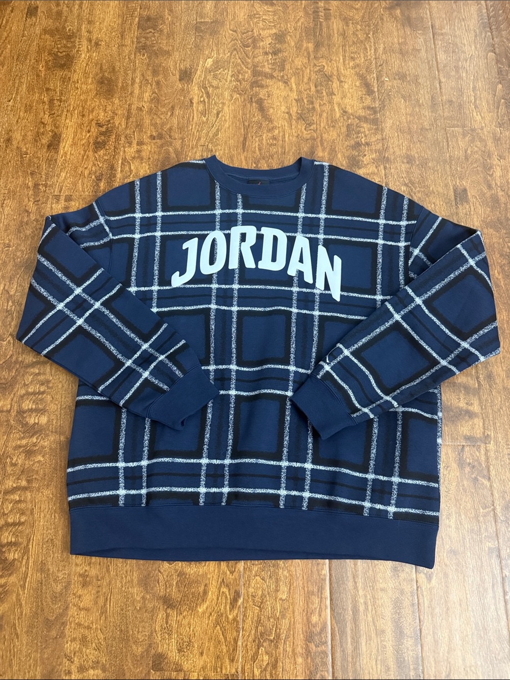 Jordan Navy Plaid Crewneck with White Logo
